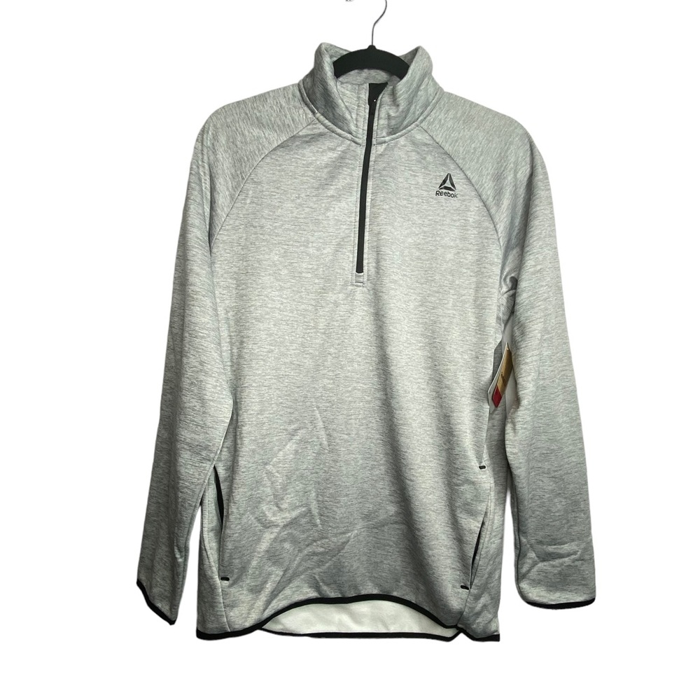 Reebok Powerlift 1/4 Zip Mock Neck Fleece Lined Pullover Heather Grey